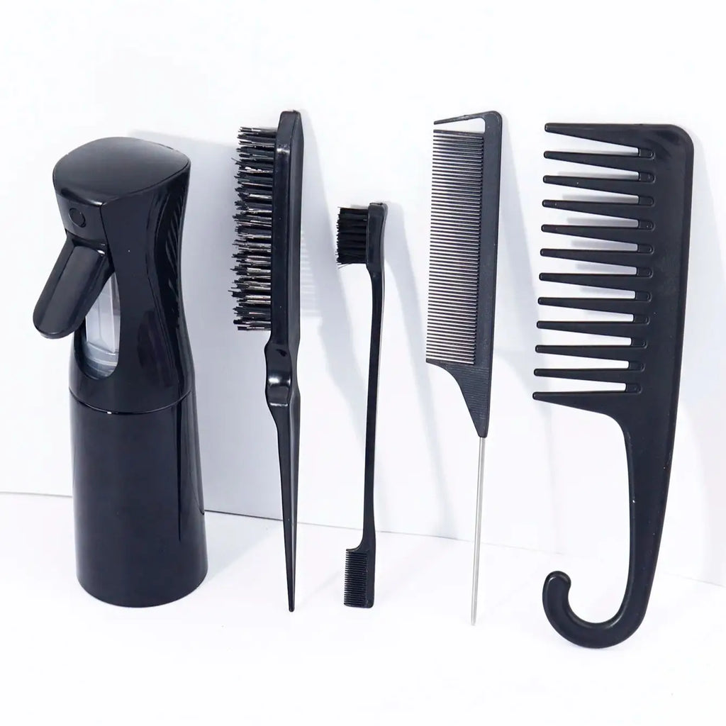 5 pieces/set of professional hairdressing tool set,with spray bottle and multi style comb set Special for Real Hair Wigs