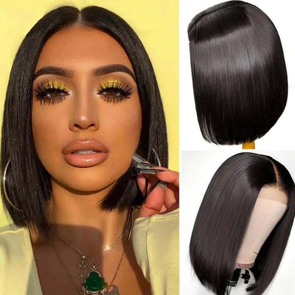 Sleek Ombre Pink Transparent Short T Lace Bob Human Hair Wigs Peruvian Straight 13x6x2 Lace Front Wig For Women Pre Plucked