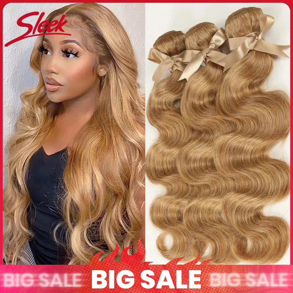 Big Sale Sleek Honey Blonde 27 Colored Brazilian Body Wave Natural Remy Hair Bundles 8 To 26 Inches Sold 1/3/4 Hair Extension
