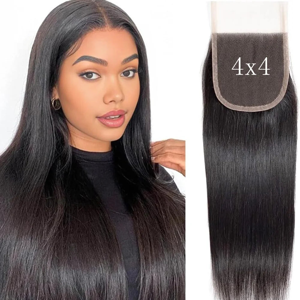 4x4 Closure Hand Tied Swiss Lace Human Hair Closure  Natural Brazilian Hair Straight Closure Lace Closure Human Hair For Women