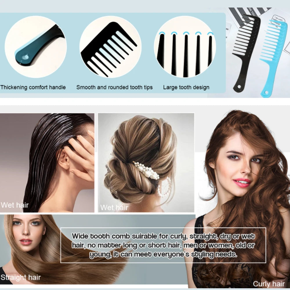 4pc Large Wide Tooth Comb Detangling Wet or Dry Combs for Shower, Hair Styling Brush for Natural, Curly, Long Hair for Women&Man
