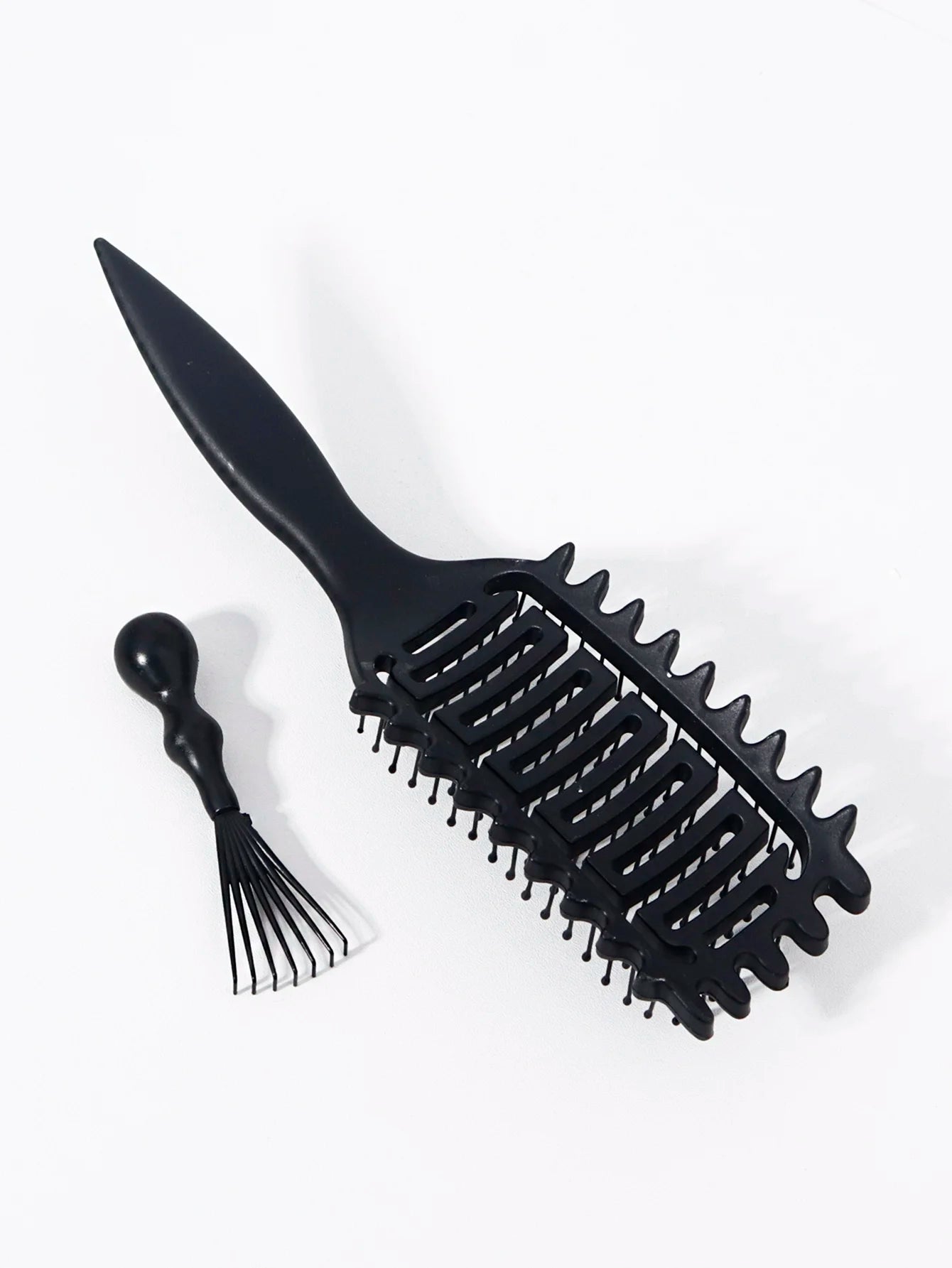 2pcs hollowed out curly hair styling brush with comb cleaner set,reducing frizz and breakage Special for real hair wigs