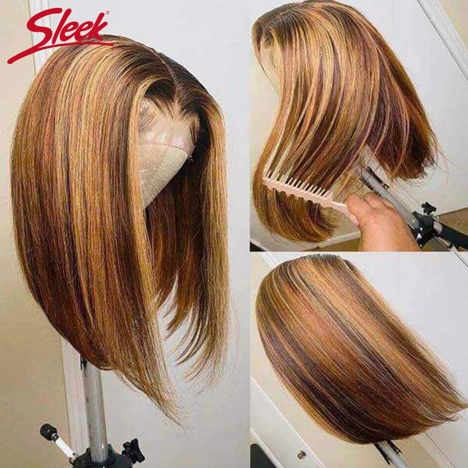 Sleek Ombre Pink Transparent Short T Lace Bob Human Hair Wigs Peruvian Straight 13x6x2 Lace Front Wig For Women Pre Plucked