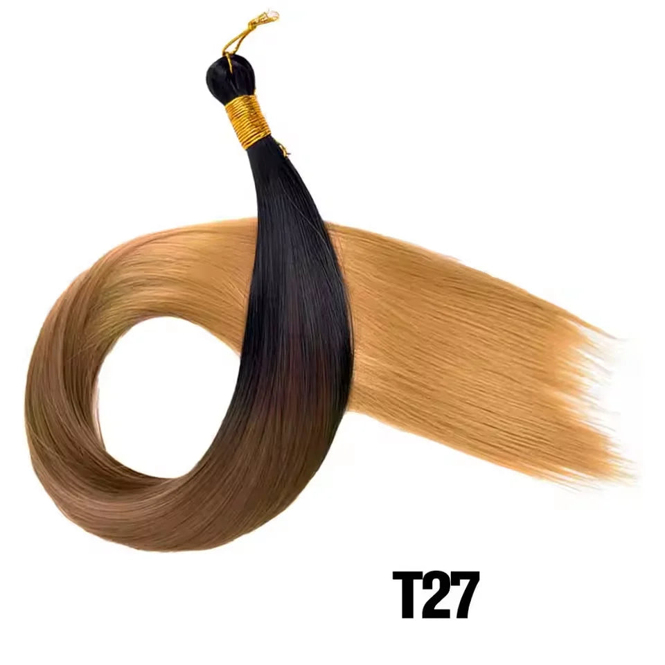 Synthetic Long Straight Silky Bulk Hair Extensions 28 Inch High Temperature Hair Bundles Extension 150g one Pack for Women Girls