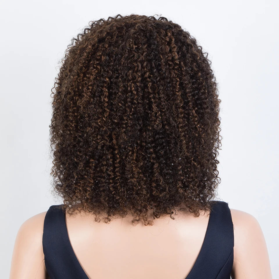 Sleek Peruvian Afro Kinky Curly Human Hair Wigs Human Hair Wig With Bangs Natural Black Jerry Curly Short Bob Wig For Women