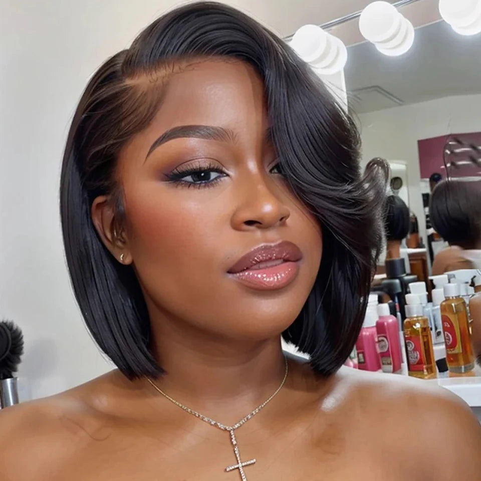 Sleek Burgundy Short Bob Wig With Bangs Side Part Bob Human Hair Wigs For Black Women Colored 99J Brown Brazilian Hair Wigs
