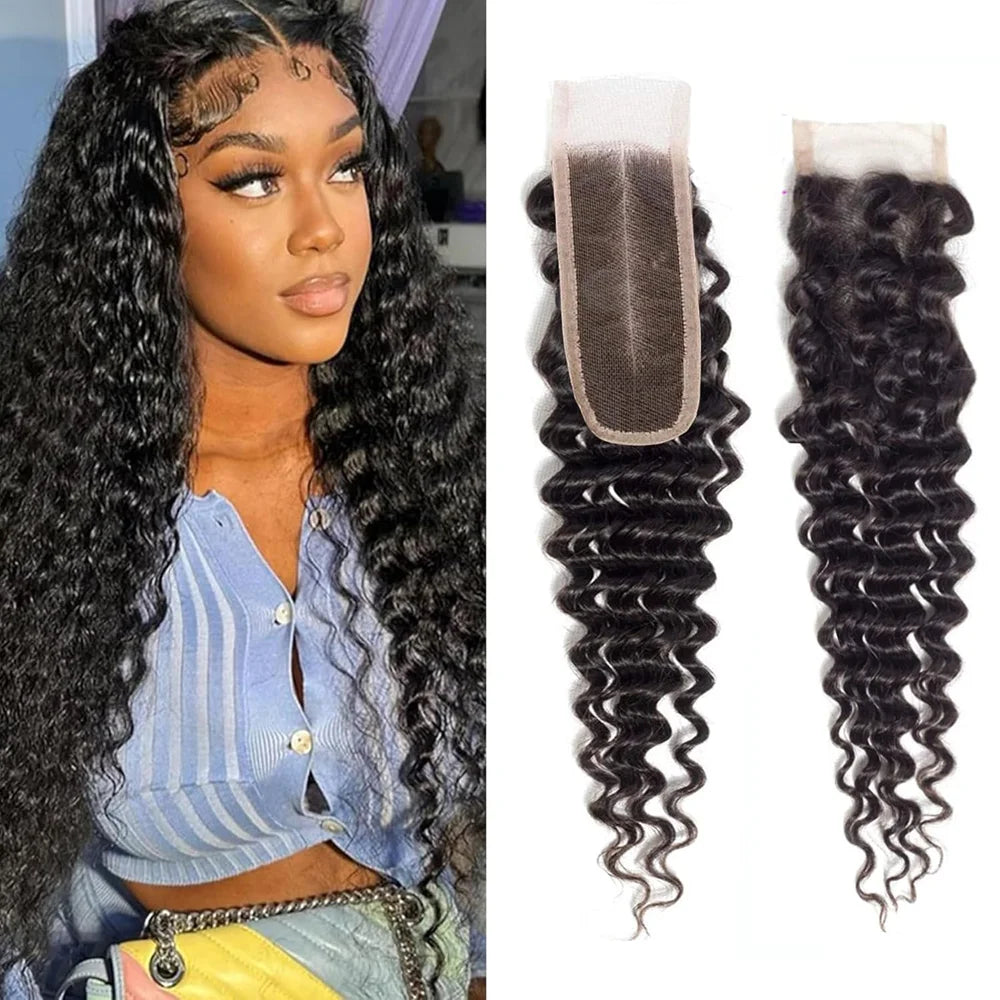 2x6 Deep Wave Closure Lace Closure Human Hair Natural Color Closure Unprocessed Brazilian Virgin Remy Hair Middle Part For Woman