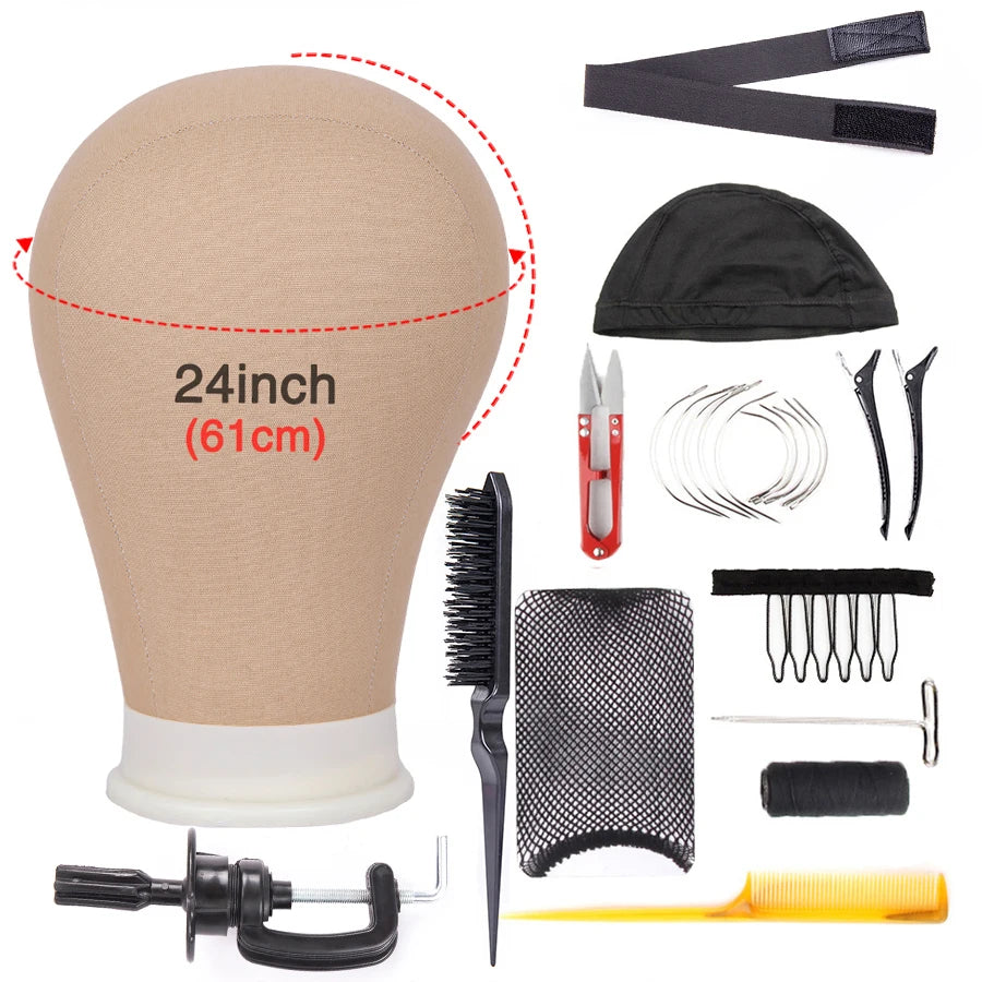 Alileader Training Mannequin Head Canvas Block Head Display Styling Mannequin Manikin Head Wig Stand Free Get T Needle Holder