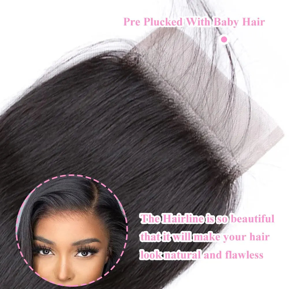 4x4 Closure Hand Tied Swiss Lace Human Hair Closure  Natural Brazilian Hair Straight Closure Lace Closure Human Hair For Women