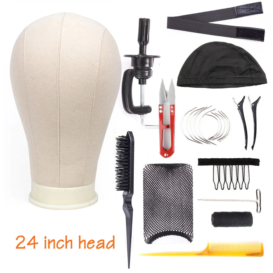Alileader Training Mannequin Head Canvas Block Head Display Styling Mannequin Manikin Head Wig Stand Free Get T Needle Holder