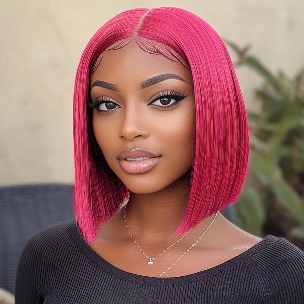 Sleek Ombre Pink Transparent Short T Lace Bob Human Hair Wigs Peruvian Straight 13x6x2 Lace Front Wig For Women Pre Plucked