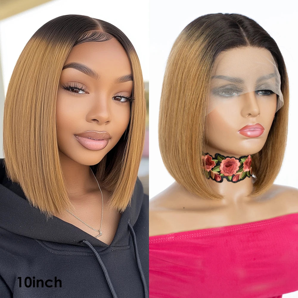 Sleek Ombre Pink Transparent Short T Lace Bob Human Hair Wigs Peruvian Straight 13x6x2 Lace Front Wig For Women Pre Plucked