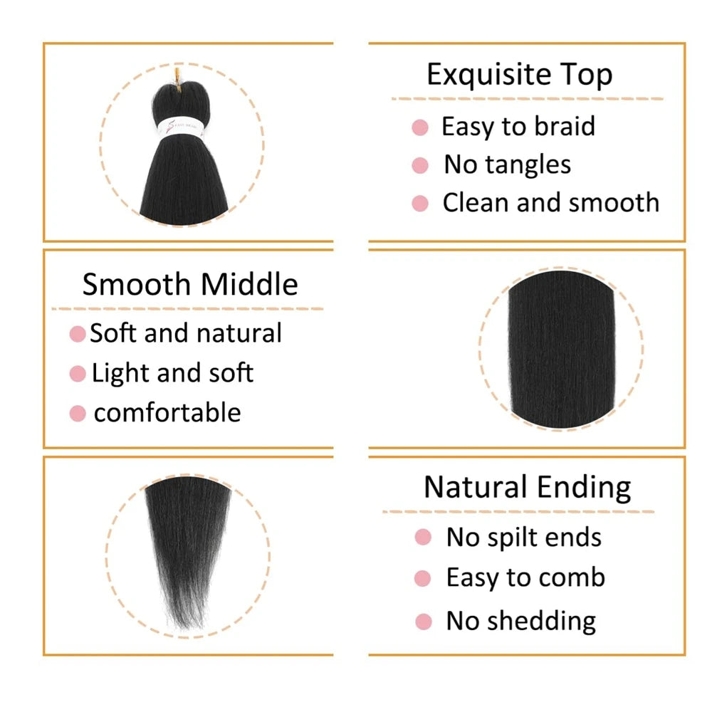 26 Inch Synthetic Black Braiding Hair Pre Stretched Easy Braids Yaki Texture Professional Braiding Hair Braids Hot Water Setting