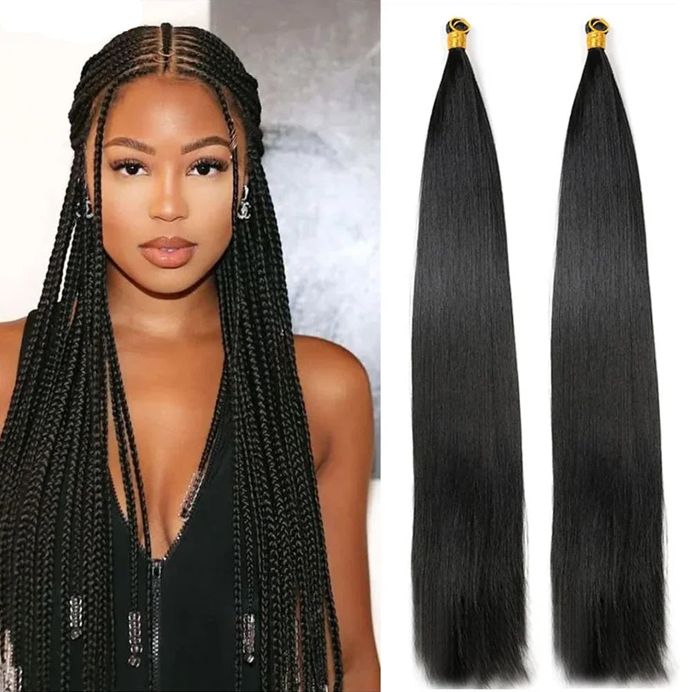 Bone Straight Silky Crochet Braiding Hair Synthetic Bulk High Temperature Hair Bundles Extension 28 Inch 150g Per Pack for Women