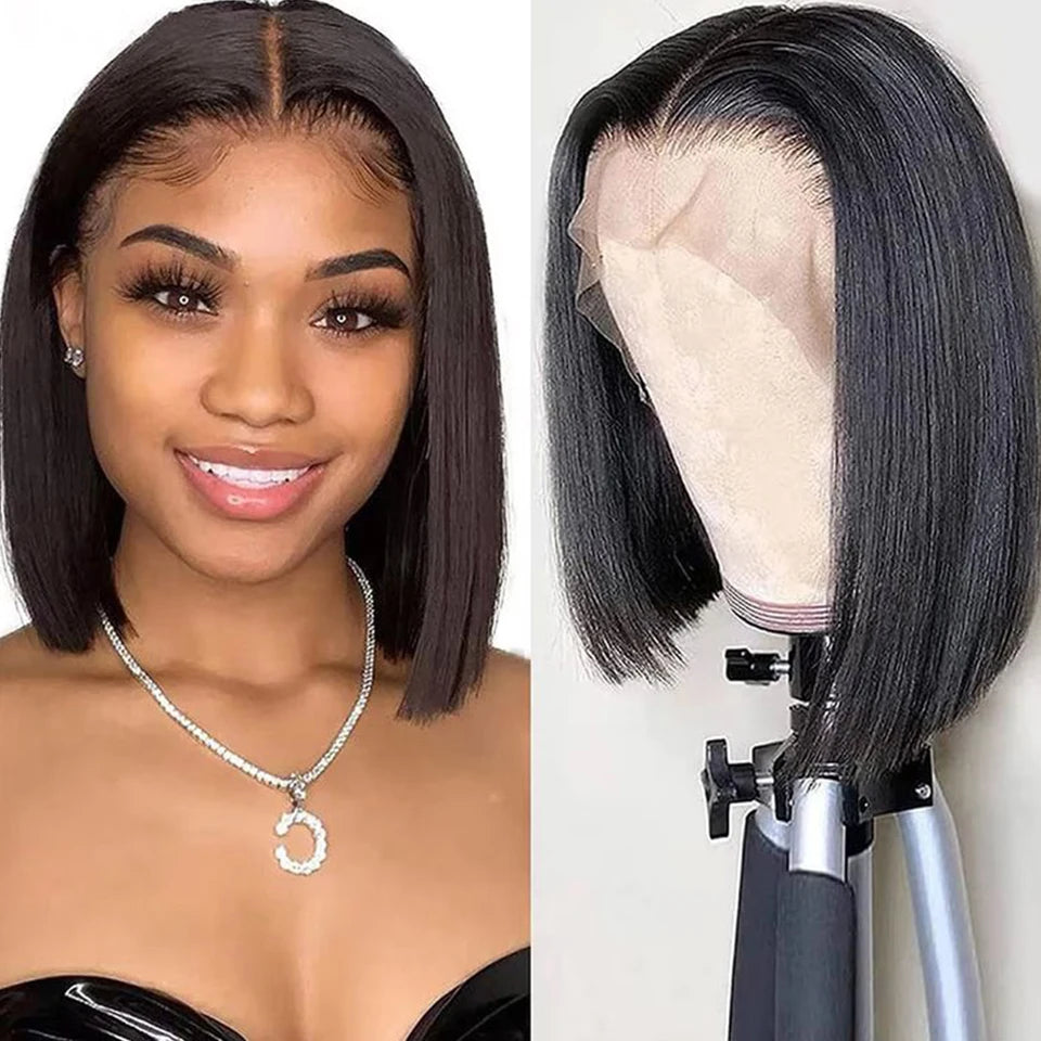 Sleek Ombre Pink Transparent Short T Lace Bob Human Hair Wigs Peruvian Straight 13x6x2 Lace Front Wig For Women Pre Plucked