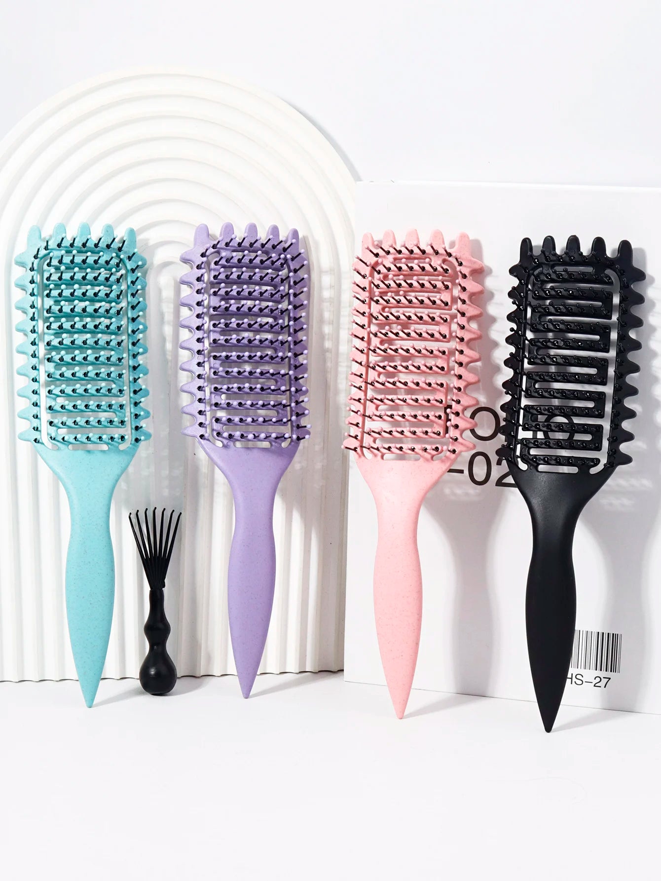 2pcs hollowed out curly hair styling brush with comb cleaner set,reducing frizz and breakage Special for real hair wigs