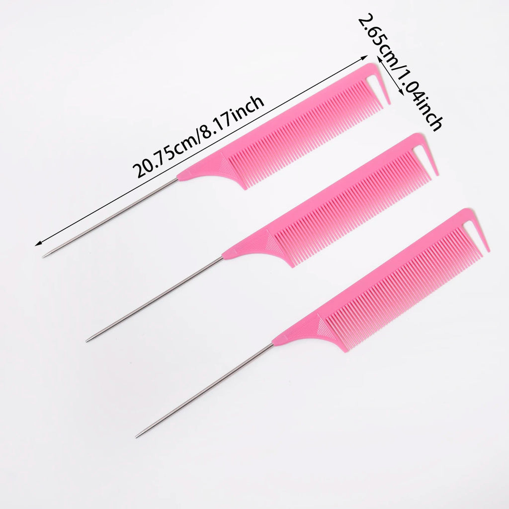3 metal needle mouse tail combs with scales, hair styling combs for hair distribution, dyeing combs，Special for real hair wigs