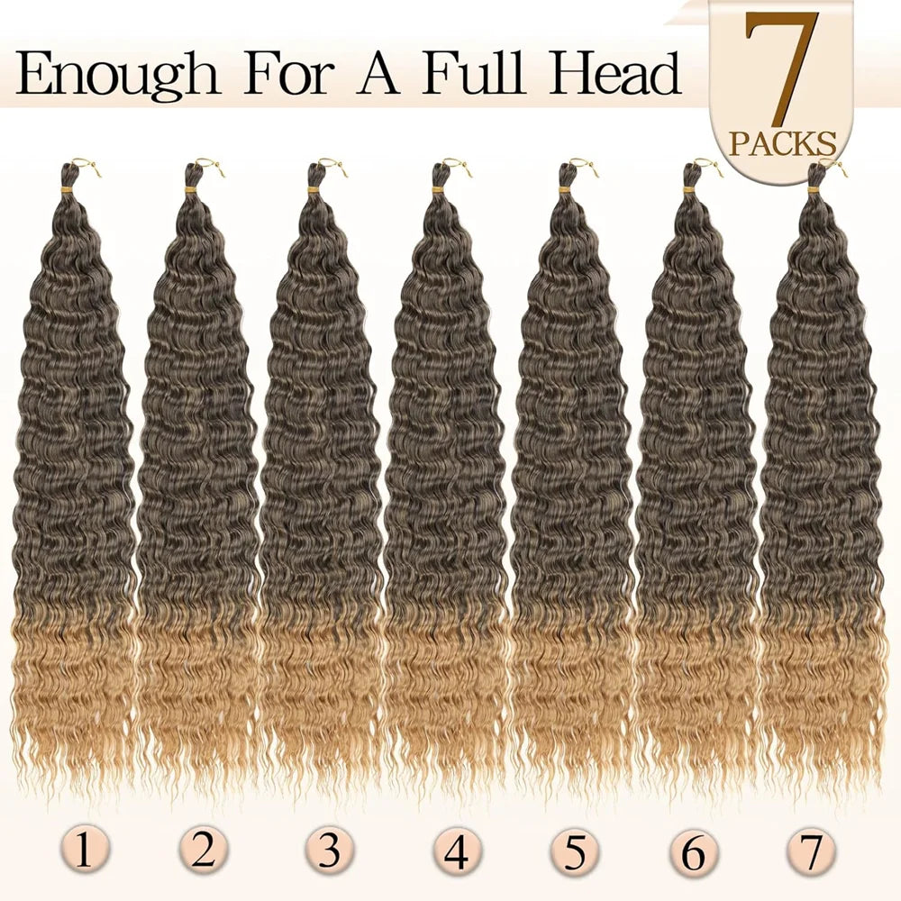 30 inch Long Black Deep Wave Curly Braiding Hair 1/2/3packs Synthetic Ocean Wave Crochet Hair Soft Curly Crochet Hair For Women