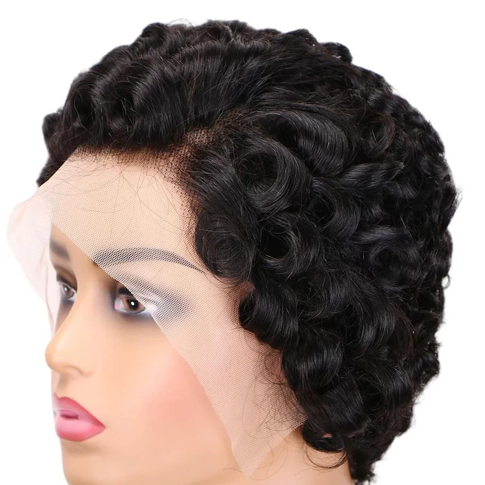 6inch Short Bob Wig Loose Curly 100% Human Hair Wig Lace Frontal 13x4 Human Hair Wigs 180% Density Natural Color for Black Women