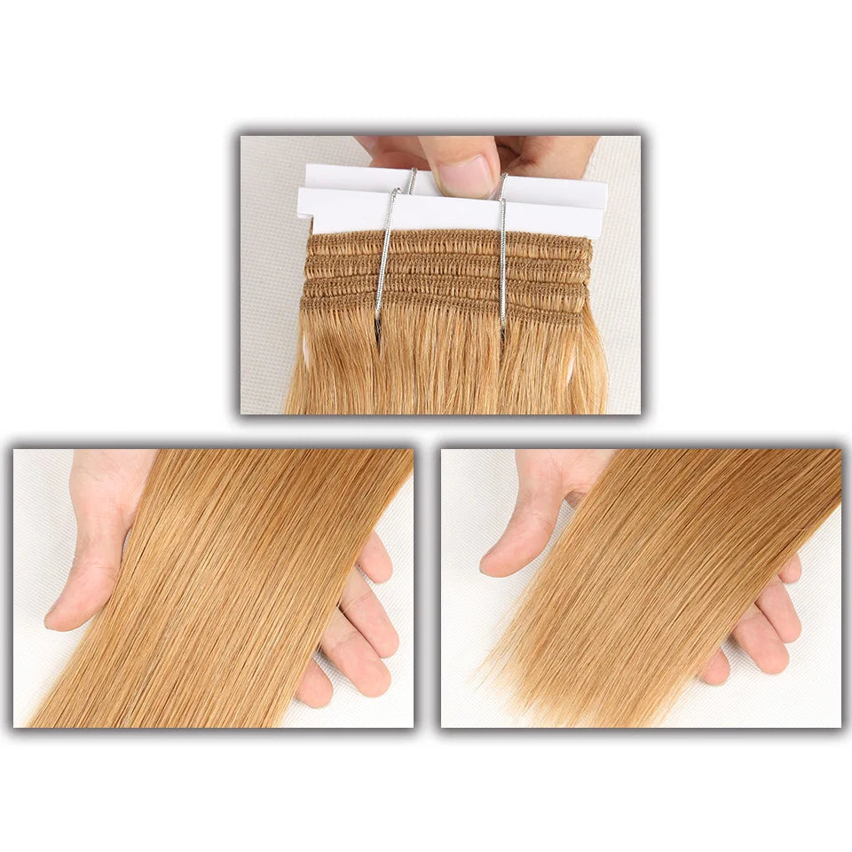 Sleek Brazilian Honey Blonde #27  Straight Hair Double Drawn Natural  Human Hair Weave Bundles Remy 6# 8# Human Hair Bundle