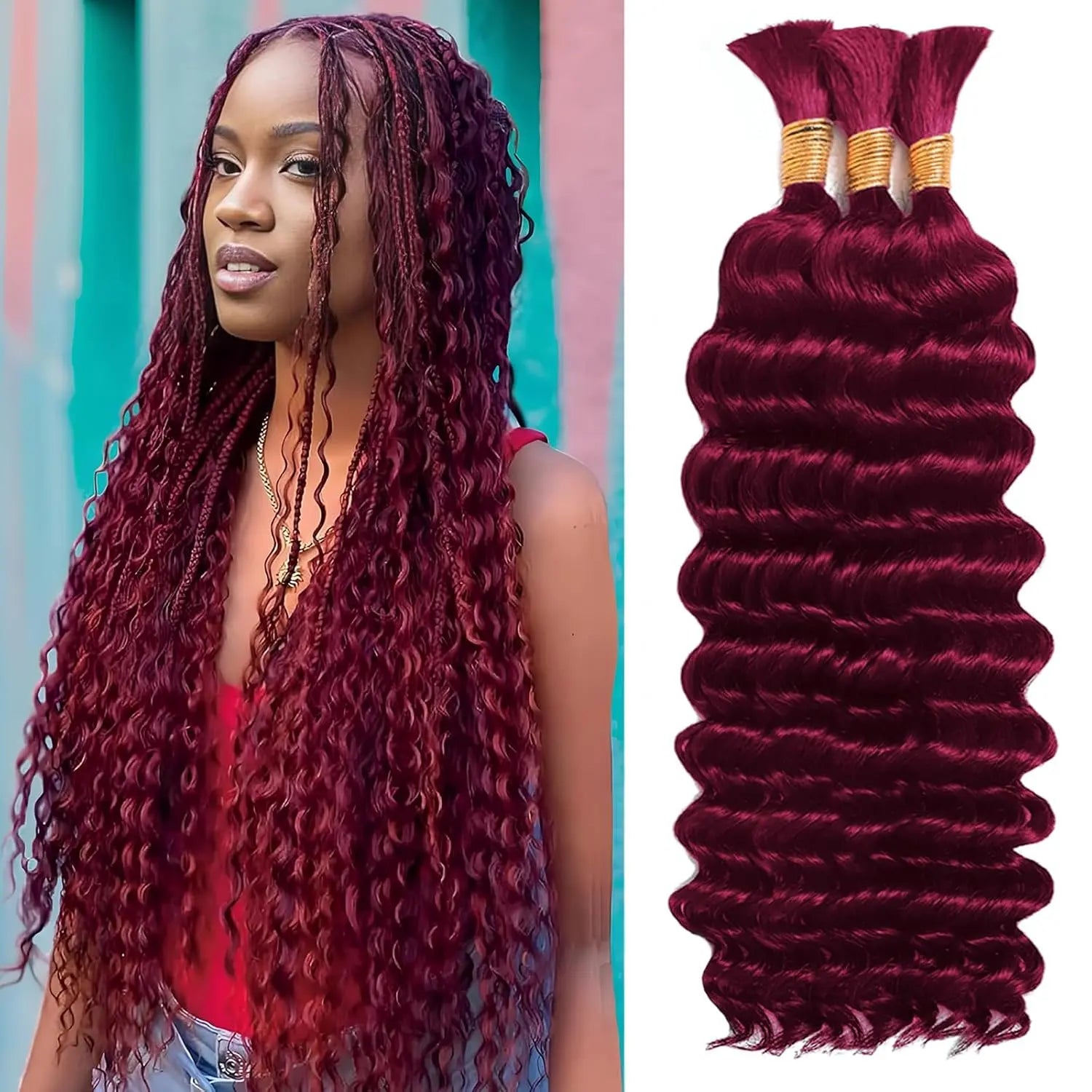 Synthetic Deep Wave Bulk Hair For Braiding Hair No Weft 22inch Wet And Wavy 100g Quality Hair Braiding Extensions For Boho Braid