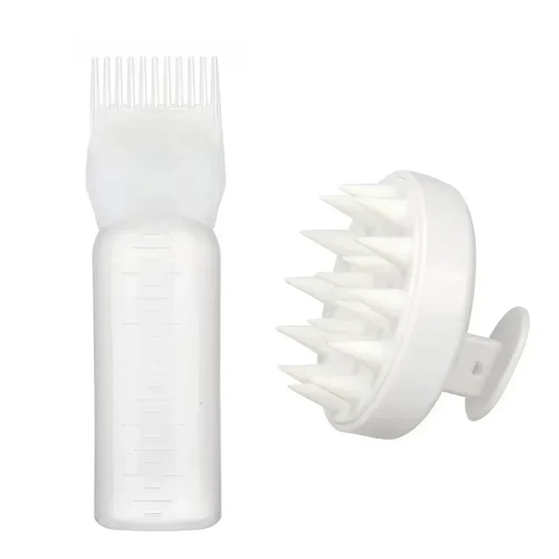 Silicone Shampoo Brush Scalp Massage Comb Hair Dye Oiling Bottle with Brush Salon Hair Styling Tool，Special for Real Hair Wigs