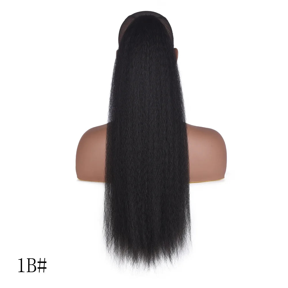 Synthetic Yaki Straight Drawstring Ponytail 26 Inches Drawstring Pony Tail Kinky Straight Ponytail Hair Extension for Women