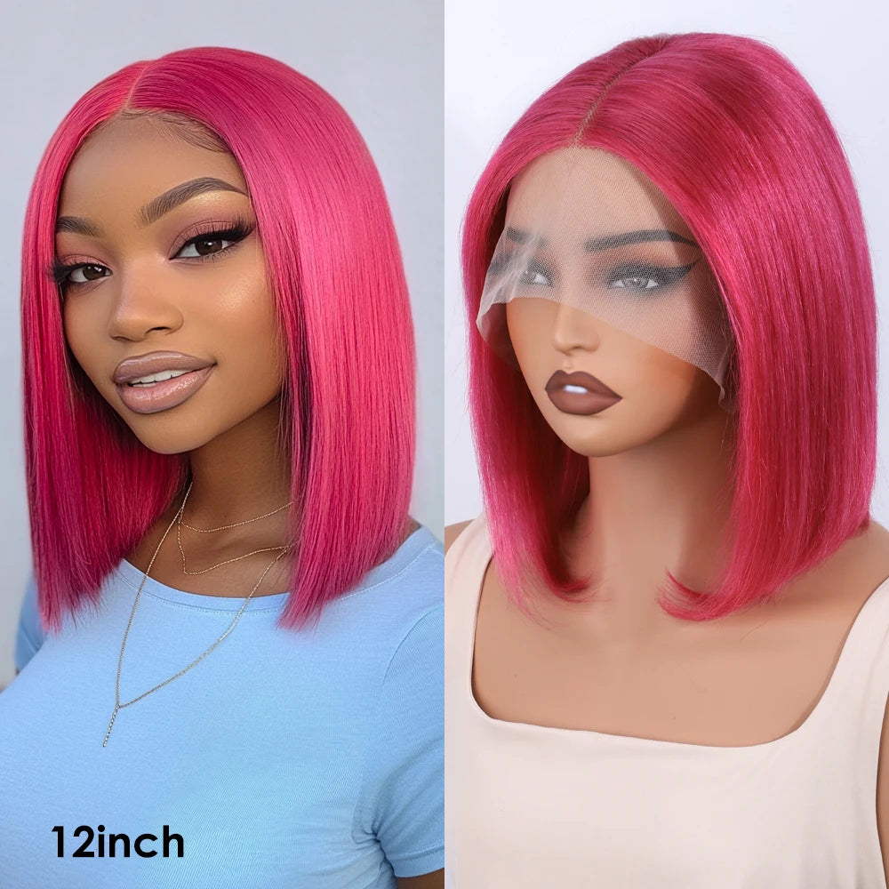 Sleek Ombre Pink Transparent Short T Lace Bob Human Hair Wigs Peruvian Straight 13x6x2 Lace Front Wig For Women Pre Plucked