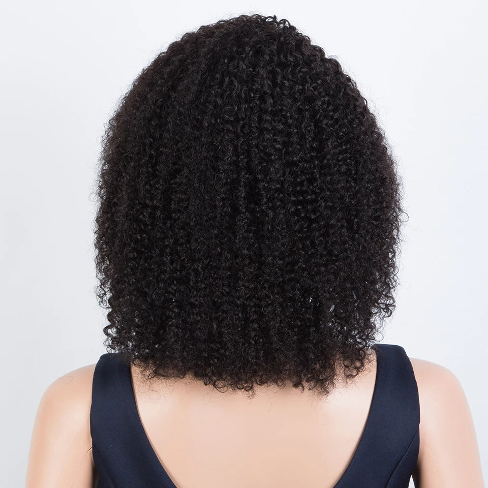 Sleek Peruvian Afro Kinky Curly Human Hair Wigs Human Hair Wig With Bangs Natural Black Jerry Curly Short Bob Wig For Women