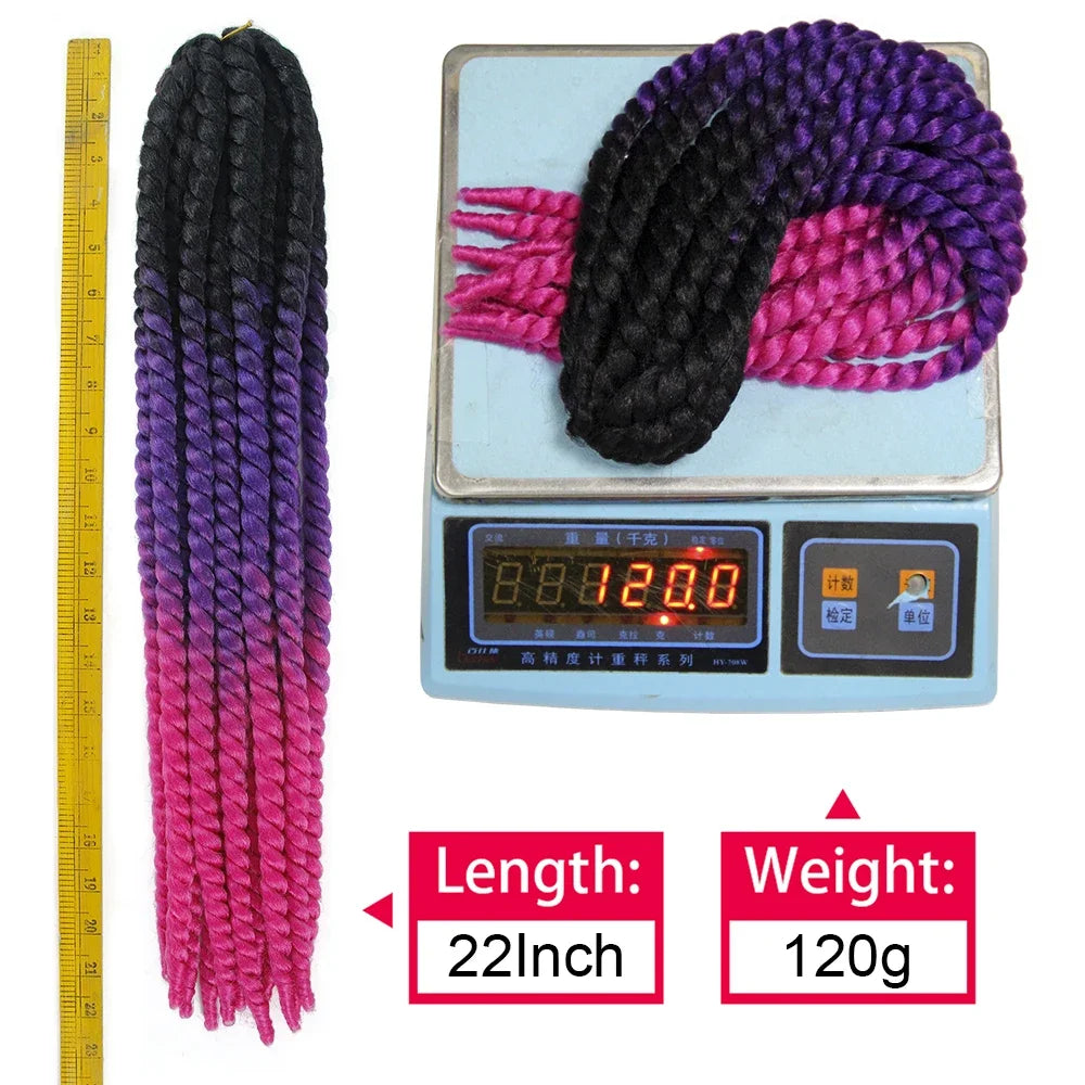 22 inch 120g Senegalese Twist Hair Jumbo Twist Braids Crochet Briads Ombre Synthetic Crochet Hair Braiding Hair For Black Women