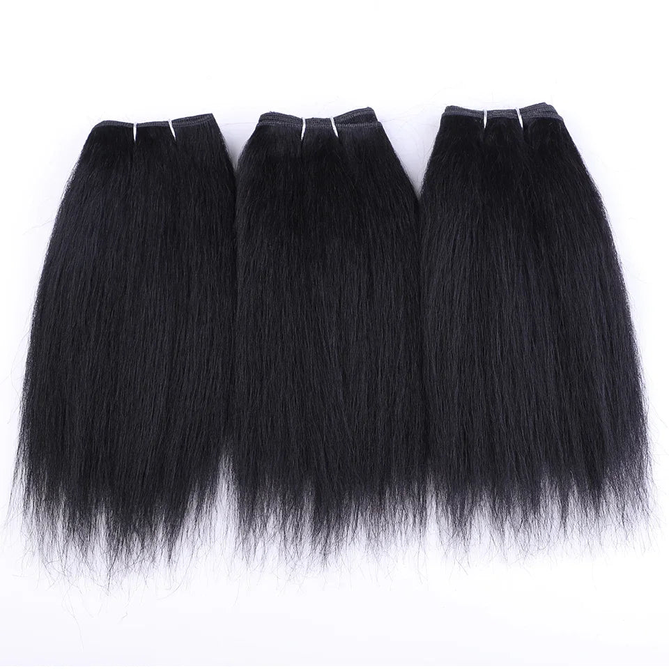 Sleek 3Pcs Brazilian Kinky Straight Weaving Bundles Nature Black And Brown 4# Short Yaki Straight Bundles Full End Remy Hair