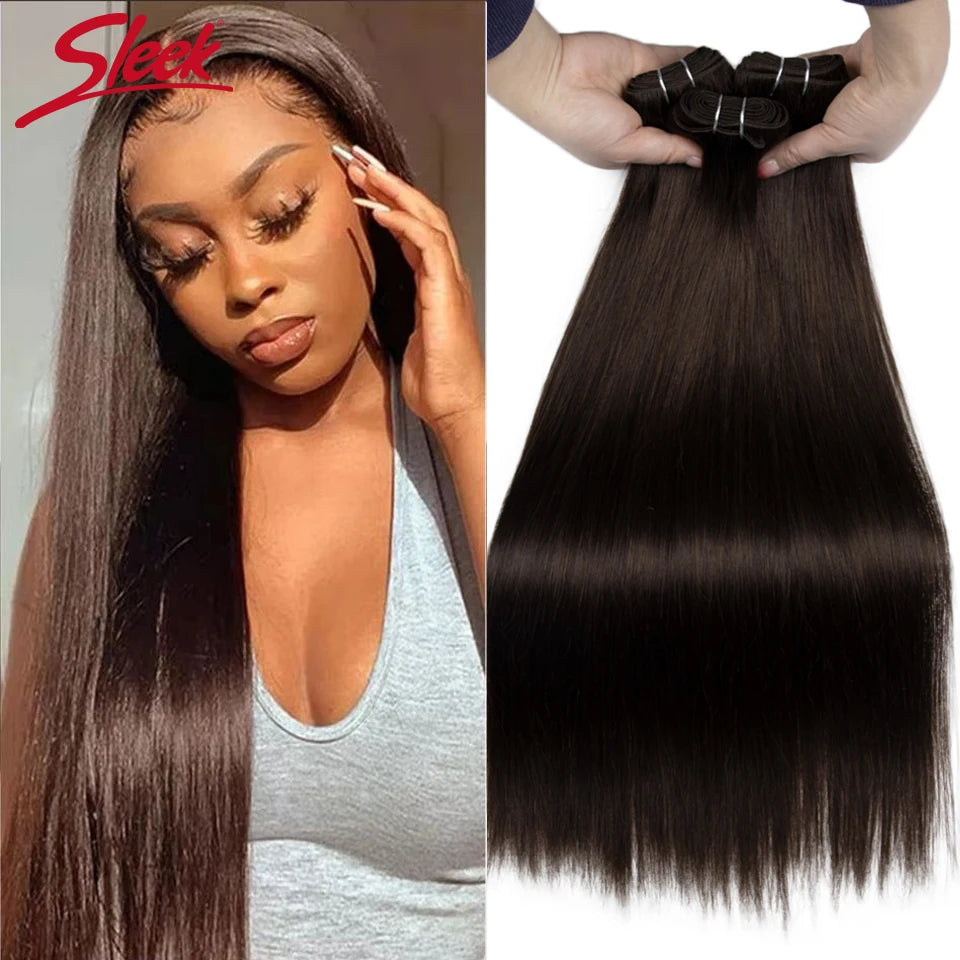 Sleek Brazilian Straight Human Hair Double Drawn Natural Human Hair Weave Bundles Remy Natural  Brown #4 #6 #8 Human Hair Bundle