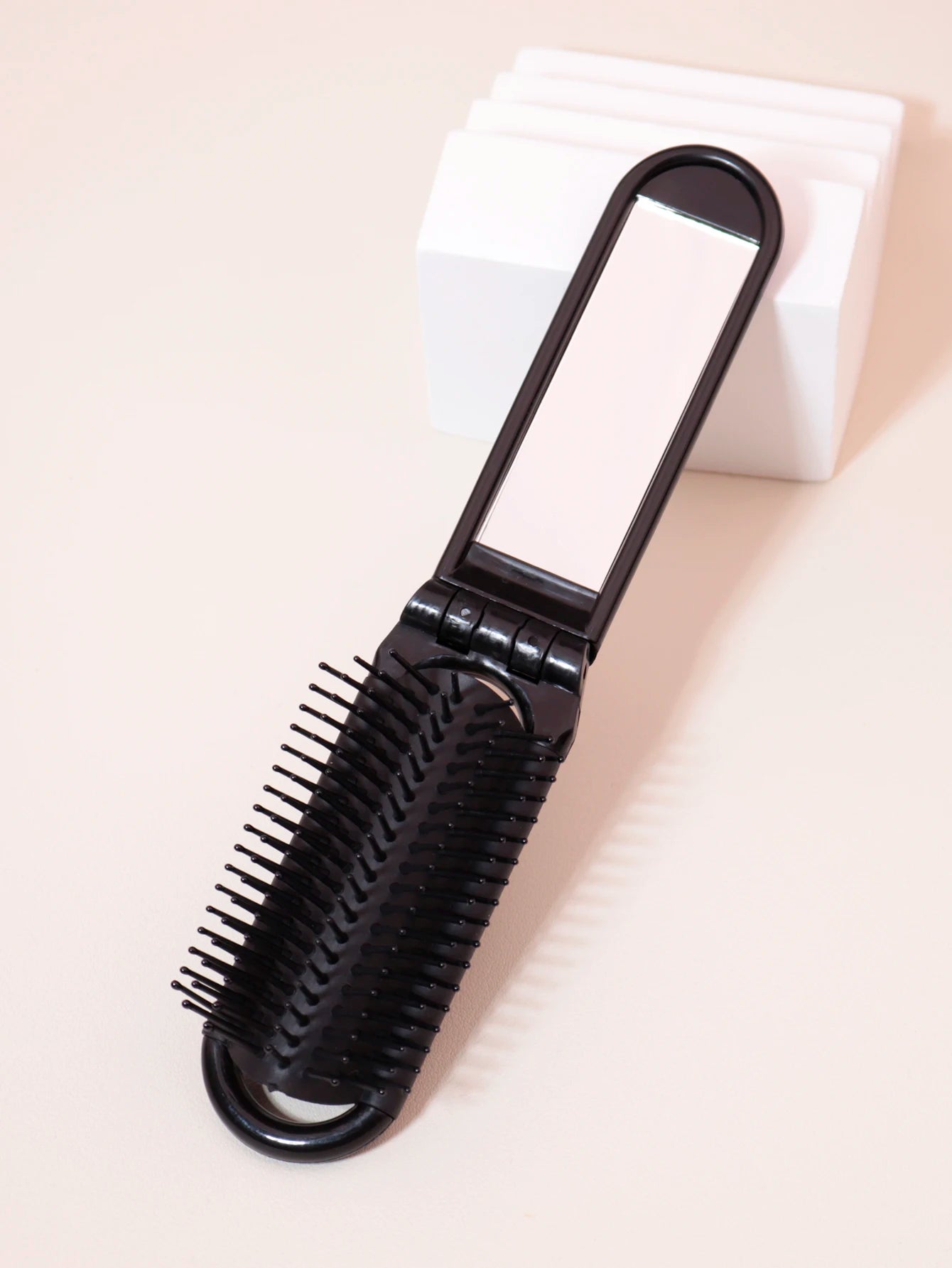 1pc Folding travel mirror hair brush, portable mini massage hair brush, suitable for outings，Special for real hair wigs