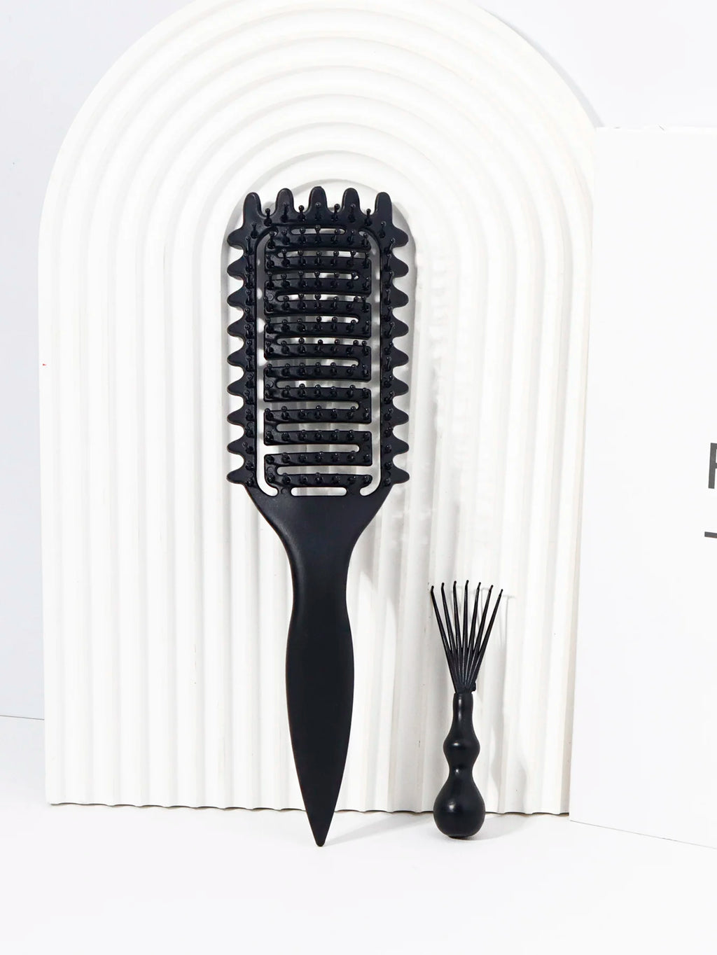 2pcs hollowed out curly hair styling brush with comb cleaner set,reducing frizz and breakage Special for real hair wigs