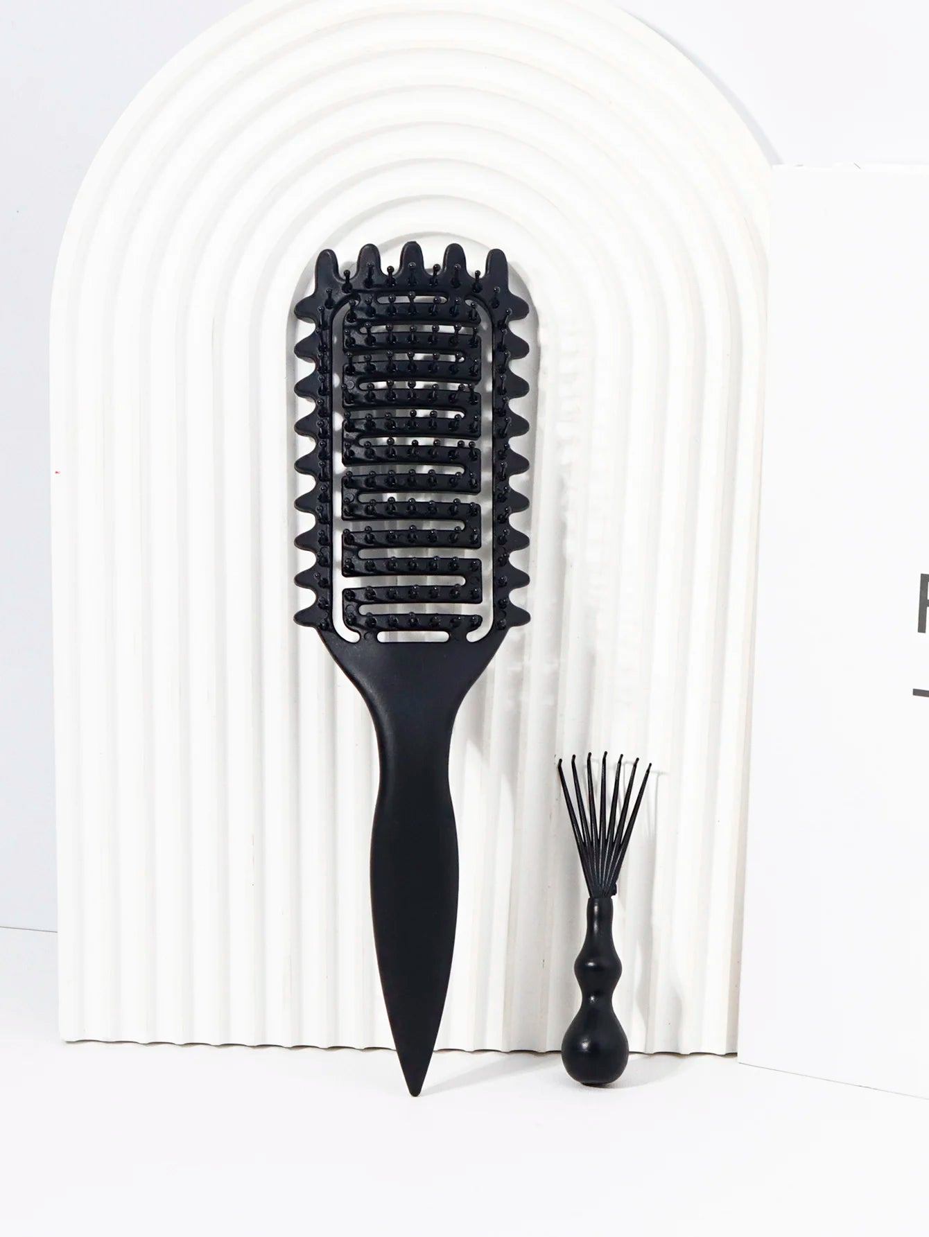 2pcs hollowed out curly hair styling brush with comb cleaner set,reducing frizz and breakage Special for real hair wigs