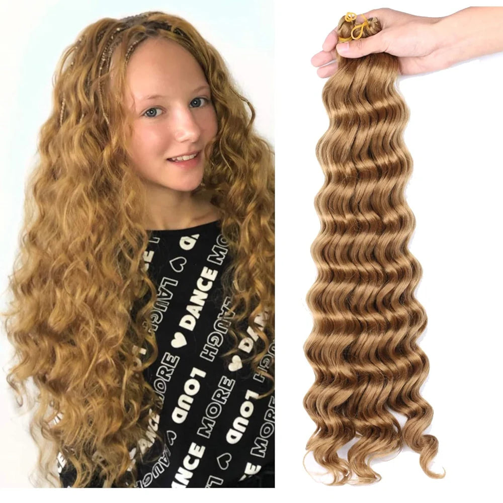 22Inch Synthetic Deep Wave Bulk Hair For Braiding Curly Ombre Brown Blonde Daily Extensions No Weft Faux Braiding Hair For Women
