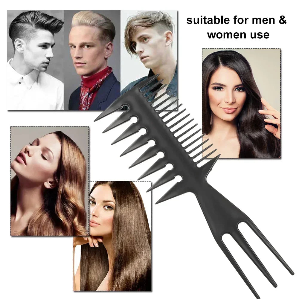 Three in one plastic wide tooth exfoliating comb, anti-static men's hair styling tool，Special for real hair wigs