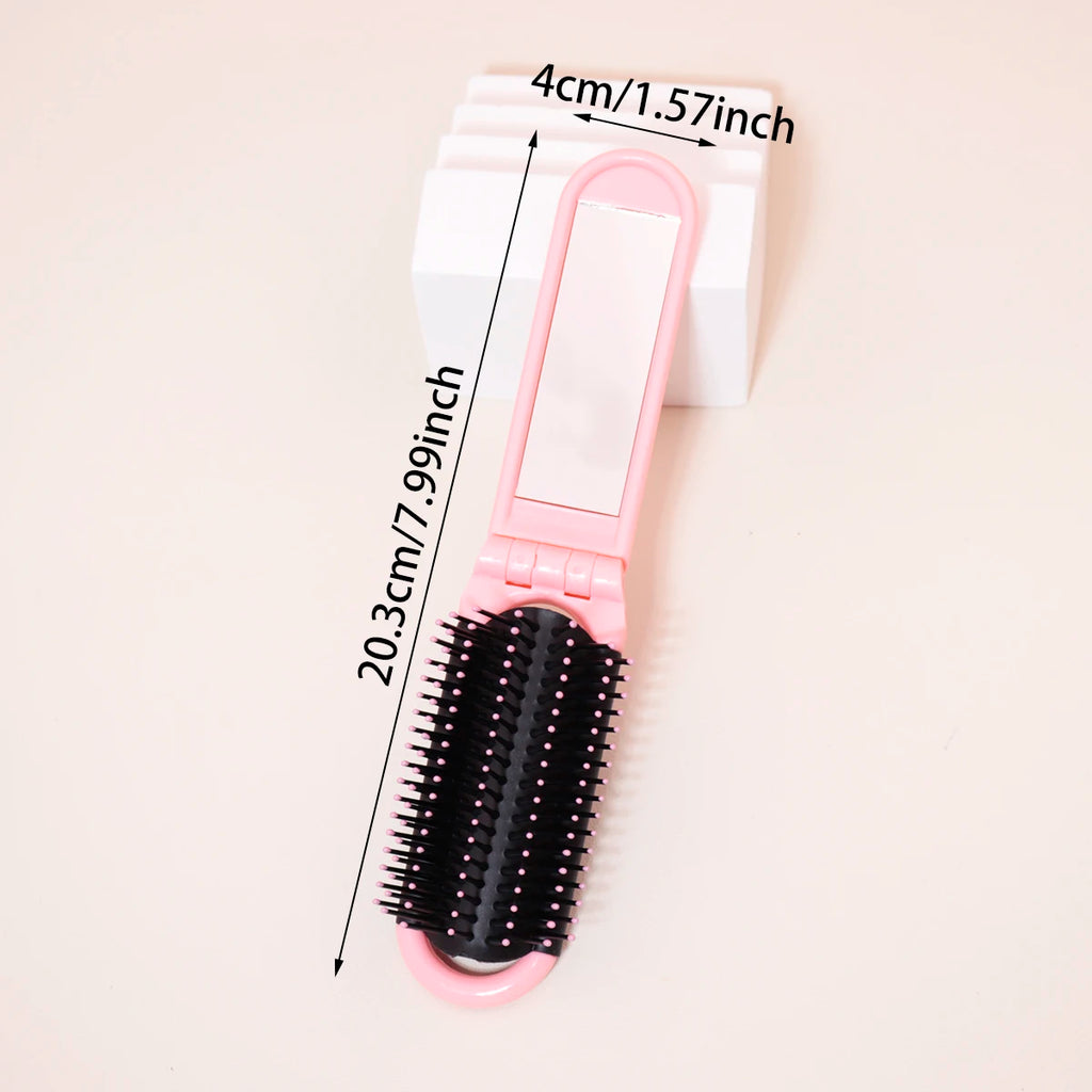 1pc Folding travel mirror hair brush, portable mini massage hair brush, suitable for outings，Special for real hair wigs