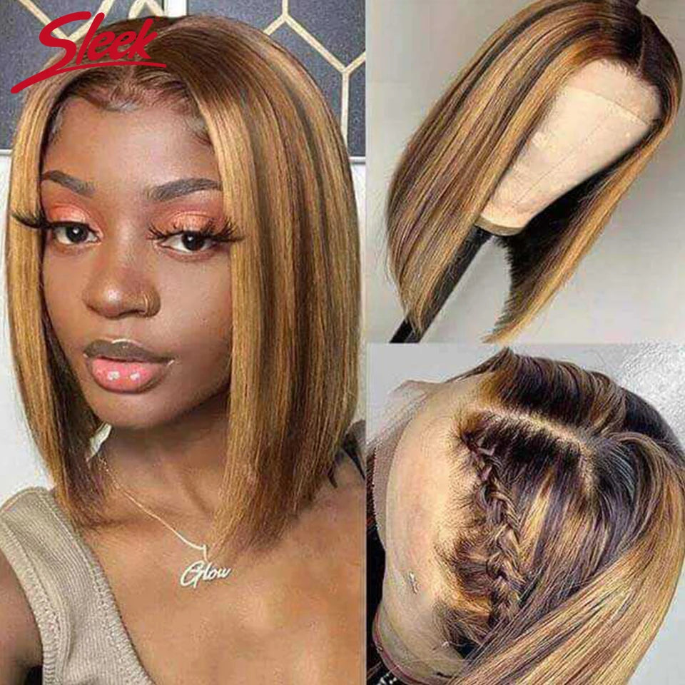 Ginger Short Bob Lace Front Wigs 100% Human Hair Wigs Bob Lace Wigs For Women Blonde Orange Straight Brazilian Hair Closure Wig