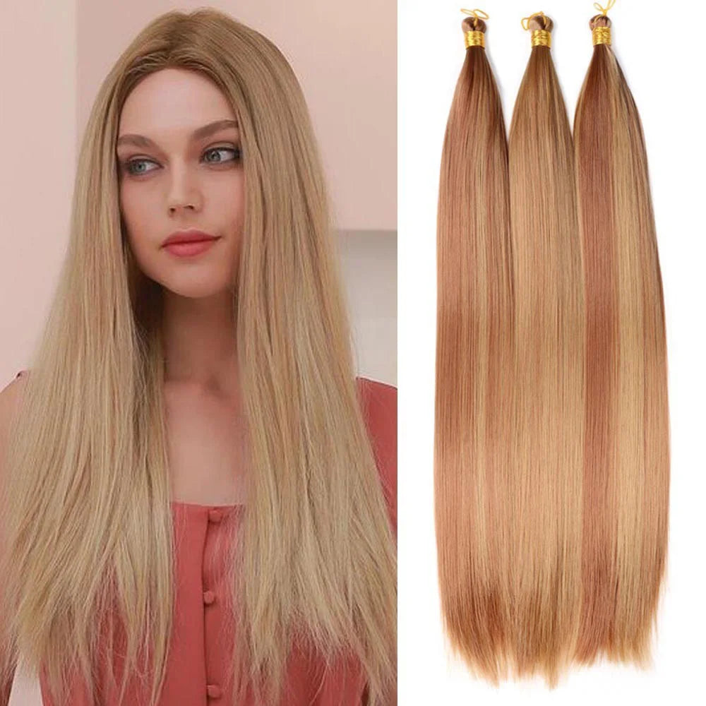 Synthetic Long Straight Silky Bulk Hair Extensions 28 Inch High Temperature Hair Bundles Extension 150g one Pack for Women Girls