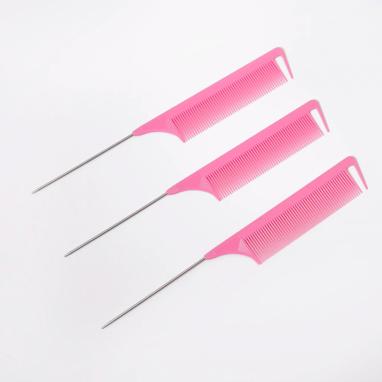 3 metal needle mouse tail combs with scales, hair styling combs for hair distribution, dyeing combs，Special for real hair wigs