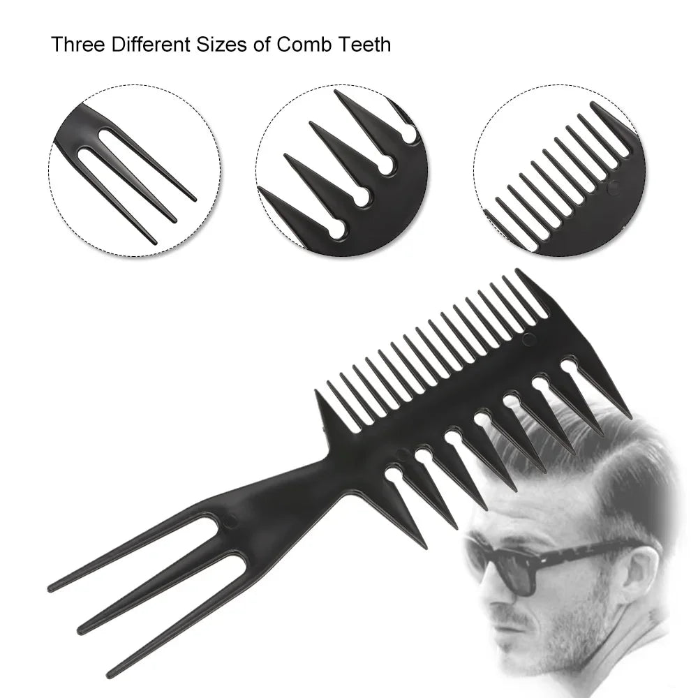 Three in one plastic wide tooth exfoliating comb, anti-static men's hair styling tool，Special for real hair wigs