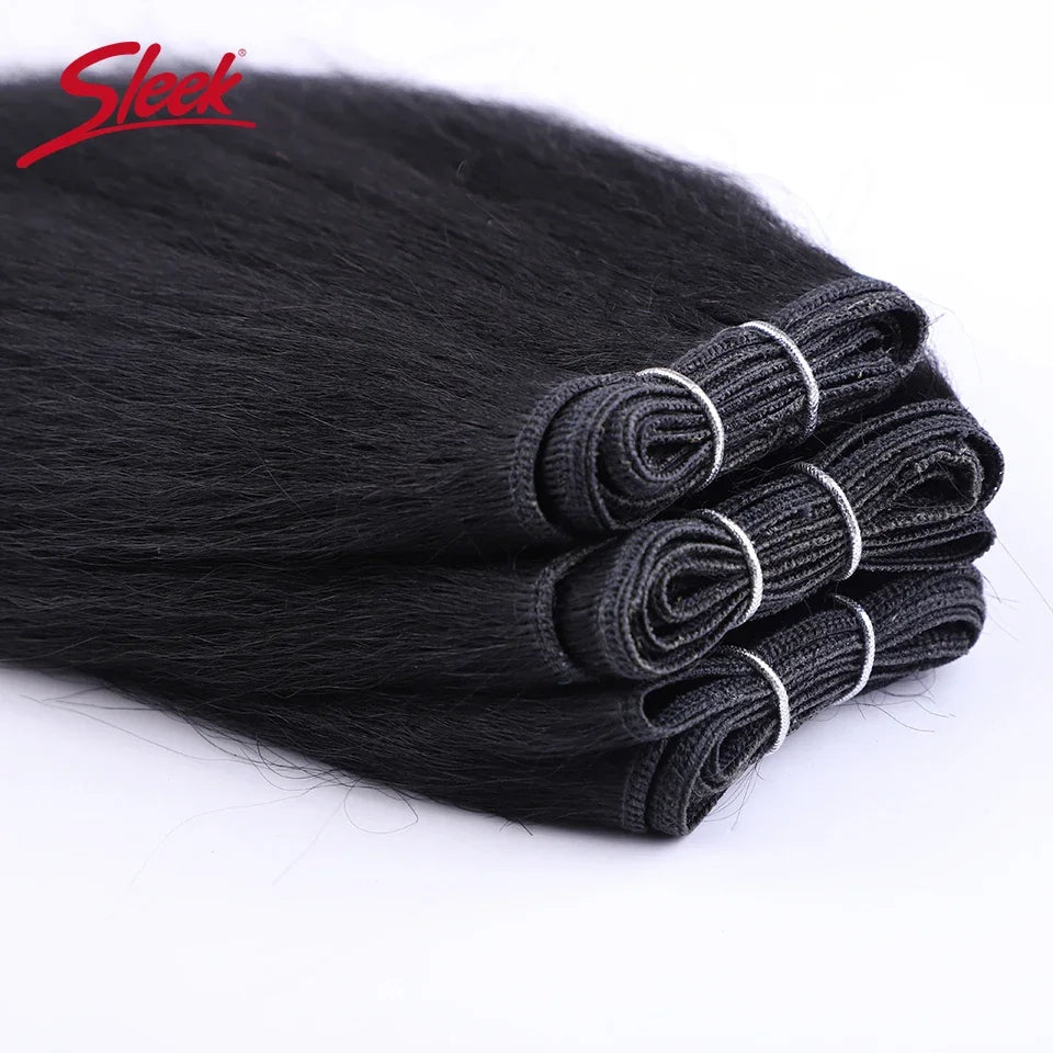 Sleek 3Pcs Brazilian Kinky Straight Weaving Bundles Nature Black And Brown 4# Short Yaki Straight Bundles Full End Remy Hair