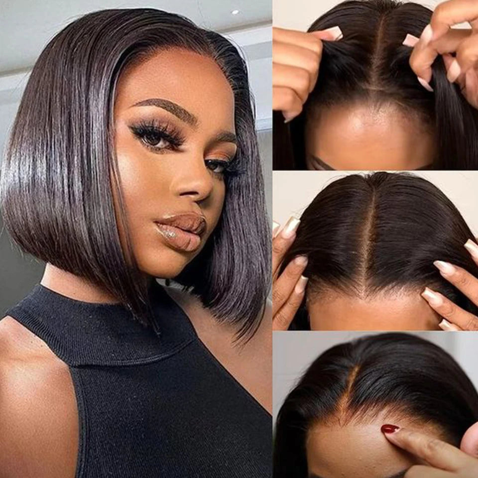 Straight Short Bob Lace Frontal Human Hair Wigs Ombre Blonde HD Transparent Brazilian Highlight 13x6x2 Lace Front Wig For Women