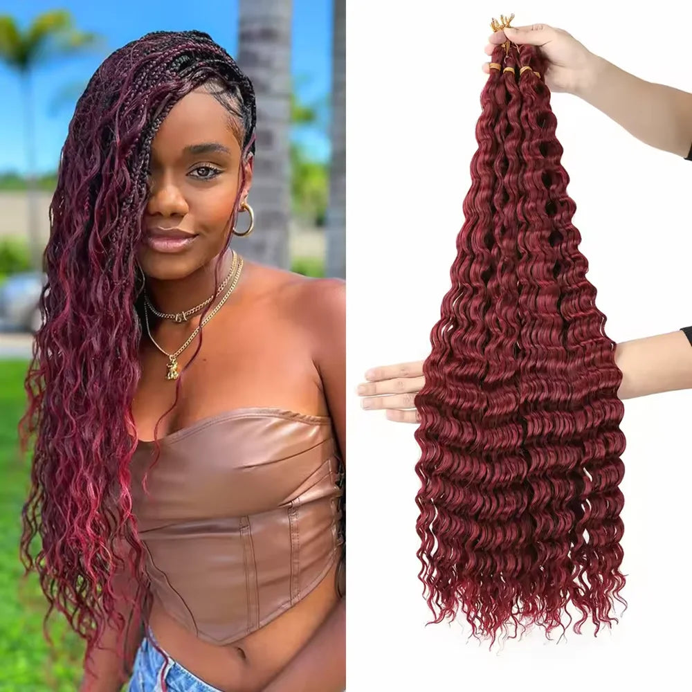 30 inch Long Black Deep Wave Curly Braiding Hair 1/2/3packs Synthetic Ocean Wave Crochet Hair Soft Curly Crochet Hair For Women