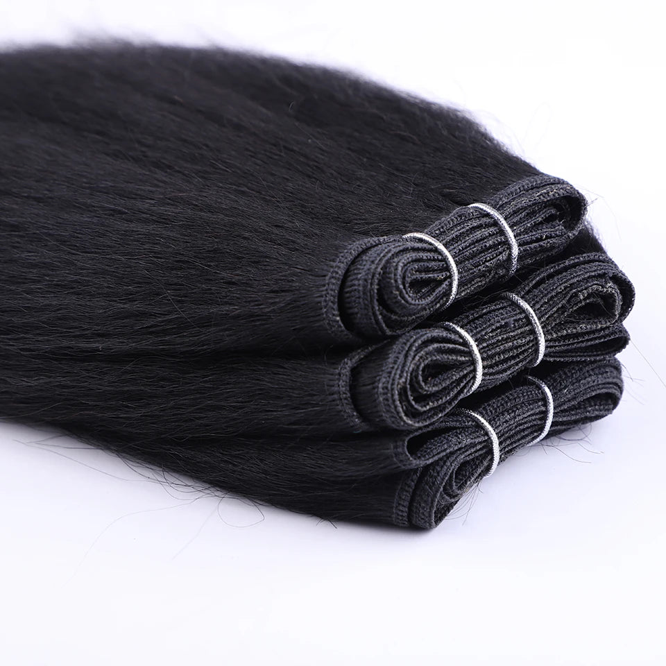 Sleek 3Pcs Brazilian Kinky Straight Weaving Bundles Nature Black And Brown 4# Short Yaki Straight Bundles Full End Remy Hair