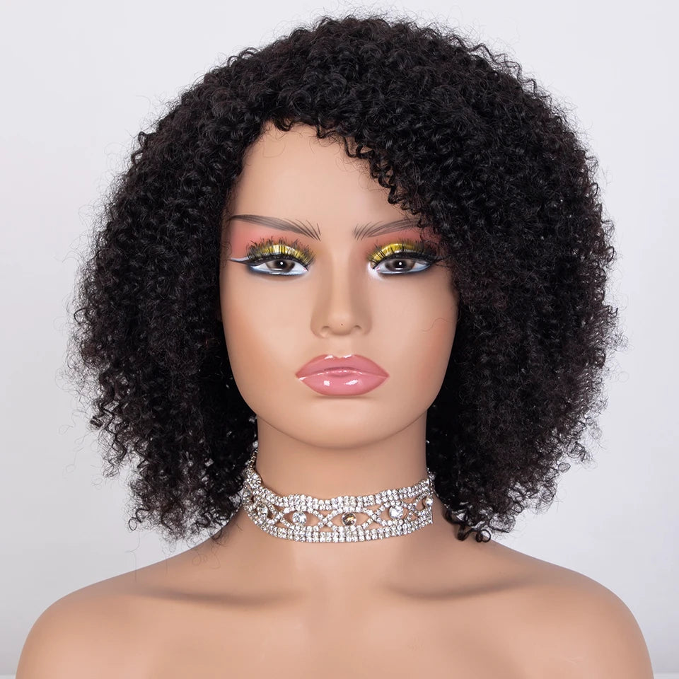 Sleek Afro Kinky Curly Human Hair Wigs Ombre Highlight Human Hair Wig With Bangs Colored Brazilian 4a Curly Bob Wig For Women