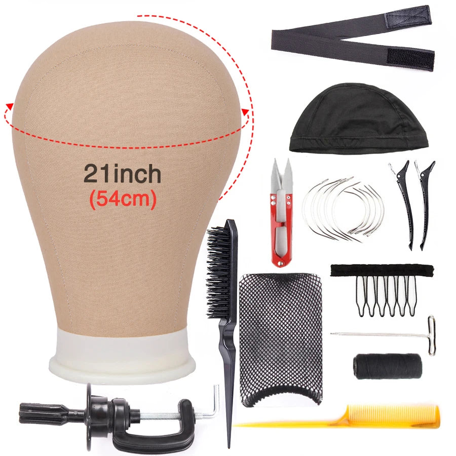 Alileader Training Mannequin Head Canvas Block Head Display Styling Mannequin Manikin Head Wig Stand Free Get T Needle Holder