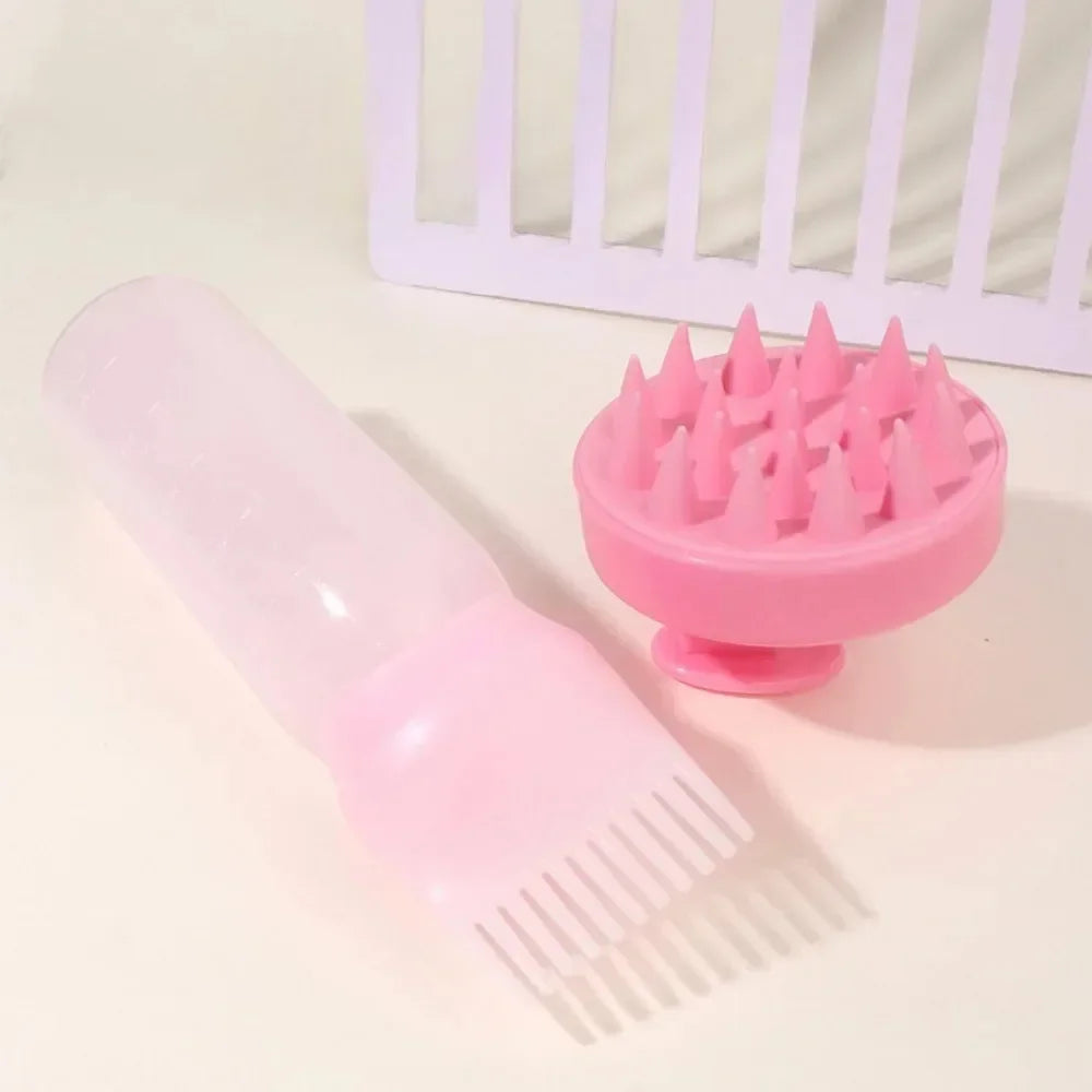 Silicone Shampoo Brush Scalp Massage Comb Hair Dye Oiling Bottle with Brush Salon Hair Styling Tool，Special for Real Hair Wigs