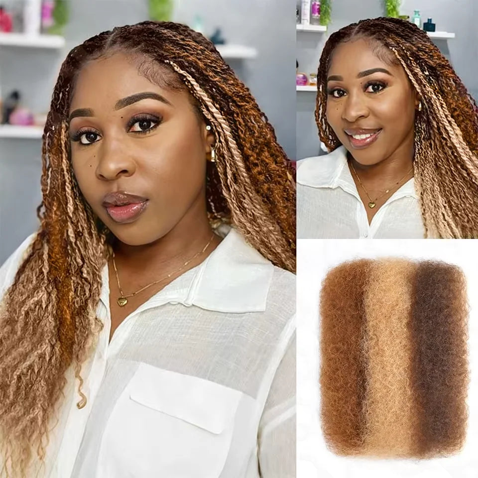 Sleek Highlight Braids Afro Kinky Bulk Hair No Attachment QVR Afro Curly Bulk Human Hair For Braiding Brazilian Remy Dreadlock